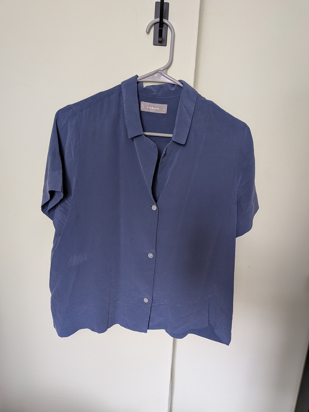 Everlane Blue Short-Sleeve Button-Up Shirt 100% Solk